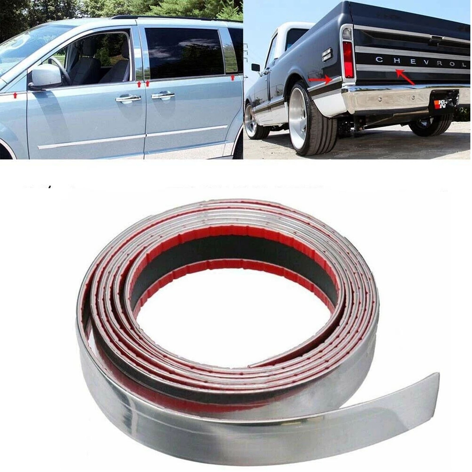 1\'\' Chrome Trim Molding Strip Car Door Window Bumper Side Trime Protector 10FT