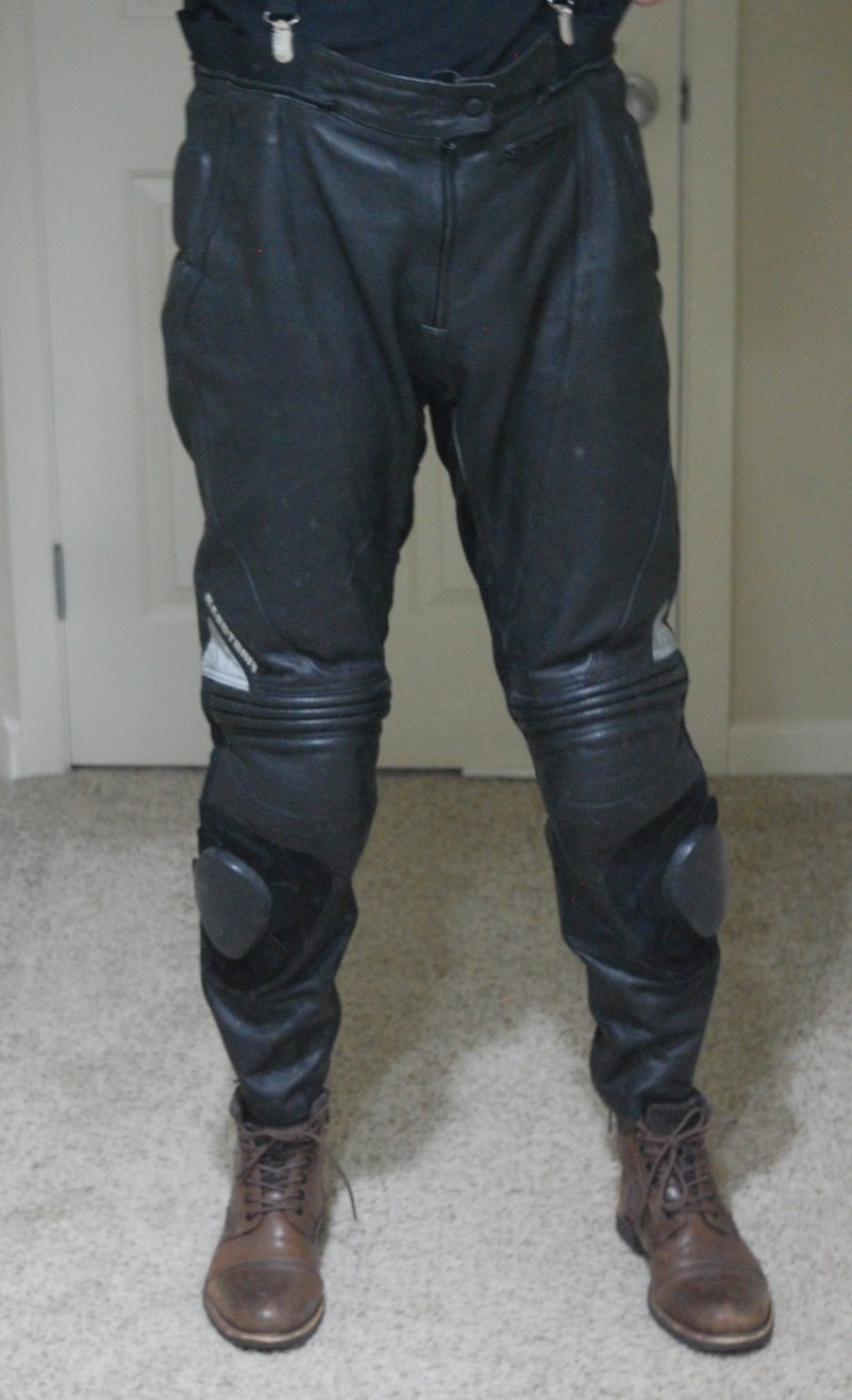 First Gear Pilot Armored Black Leather Motorcycle Pants Knee Sliders Men Size 38