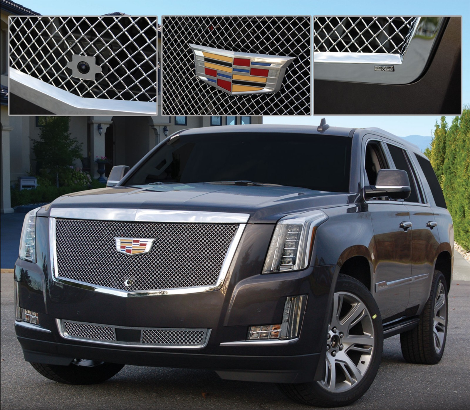 2015-2020 Cadillac Escalade Grille Set Chrome FINE Mesh By E&G Classics 3 piece 2015-2020 Cadillac Escalade Grille Set Chrome FINE Mesh By E&G Classics 3 piece