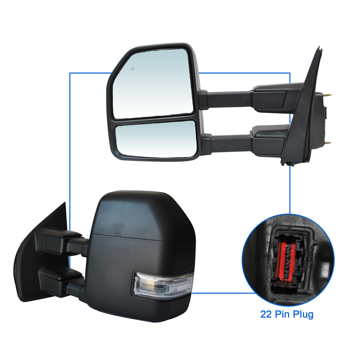 Pair Towing Mirrors fit 17-20 Ford F250 F350 Power Heated LED Signal Lamp Sensor