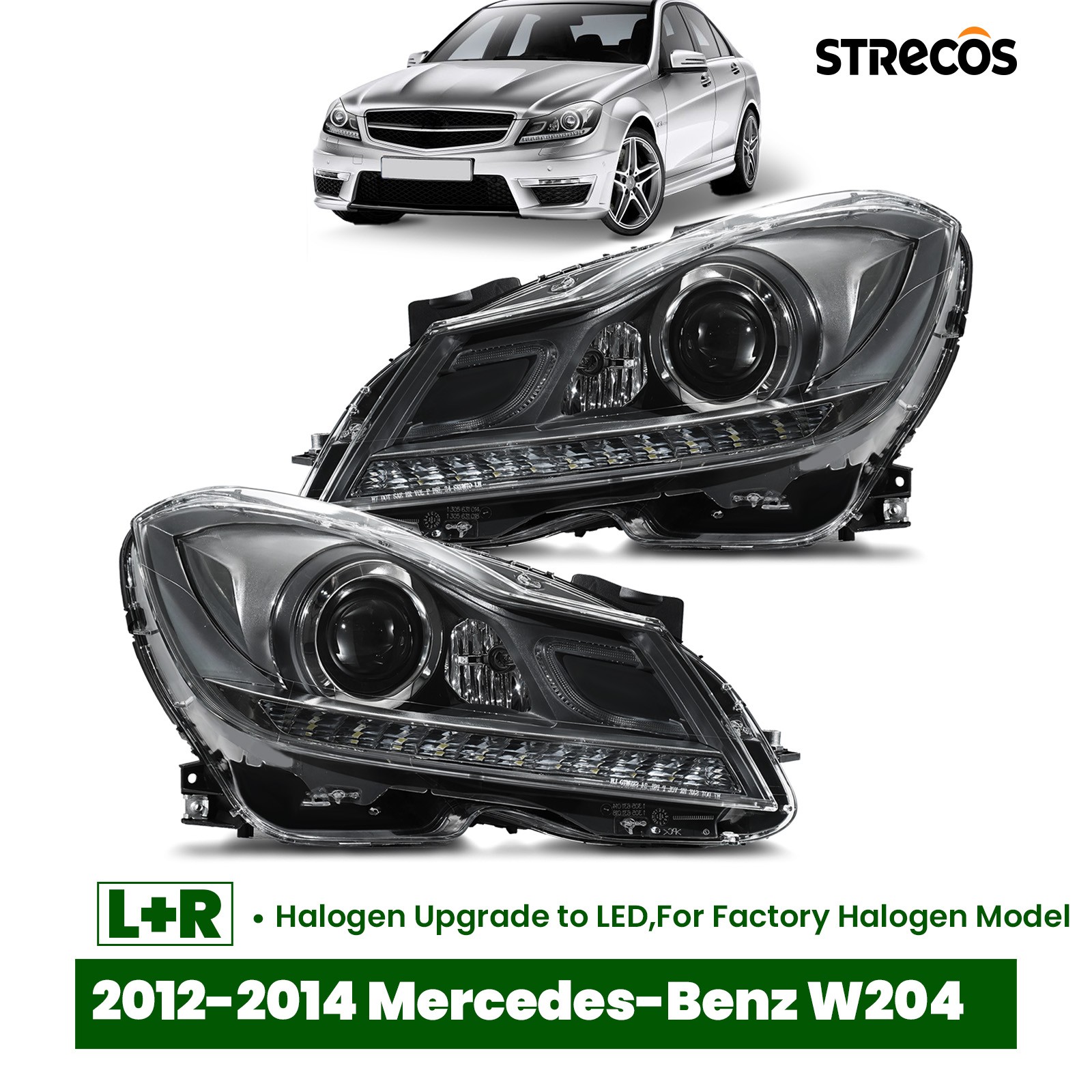 For 2012-2014 Mercedes Benz W204 C-Class LED Projector Headlight Headlamp Black For 2012-2014 Mercedes Benz W204 C-Class LED Projector Headlight Headlamp Black