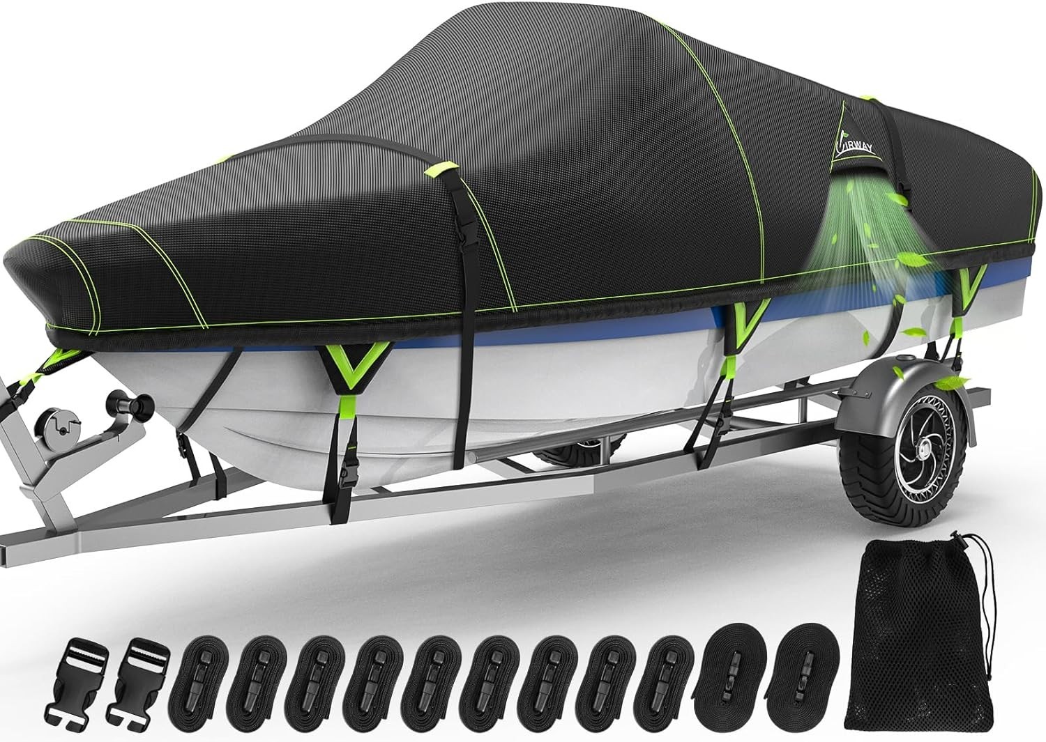 1200D Heavy Duty Waterproof V-Hull Boat Cover, 22-24ft Trailerable with Night S 1200D Heavy Duty Waterproof V-Hull Boat Cover, 22-24ft Trailerable with Night S