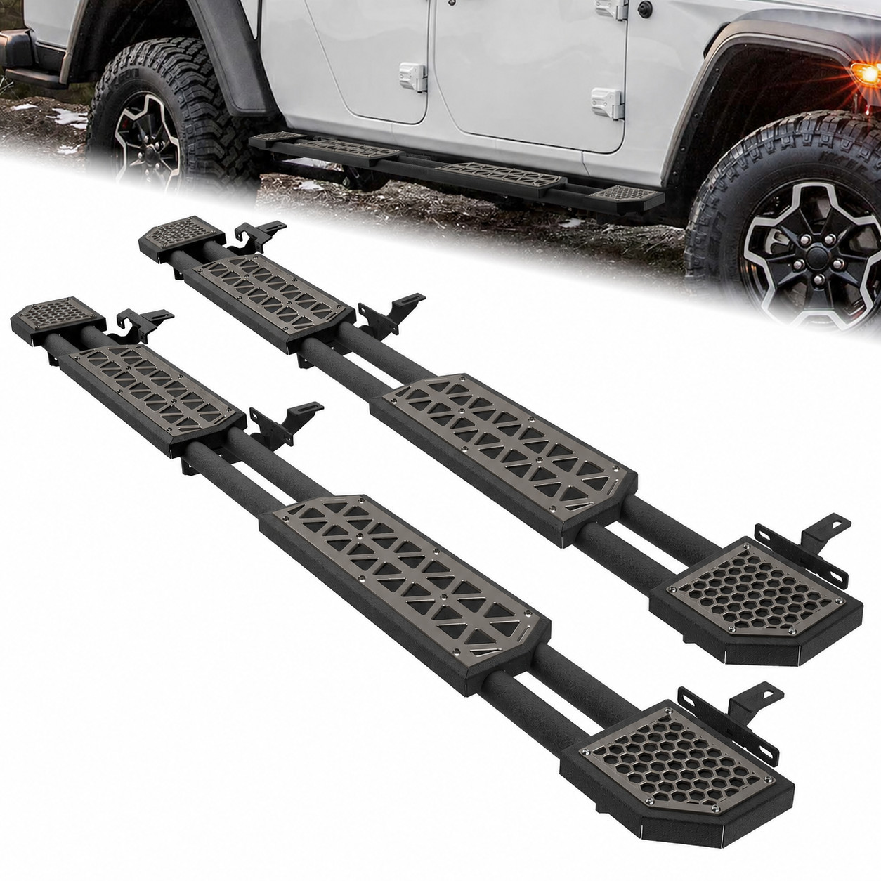 Pair Steel Side Steps Nerf Bars Fits 2020-2026 Jeep Gladiator JT Running Boards Pair Steel Side Steps Nerf Bars Fits 2020-2026 Jeep Gladiator JT Running Boards