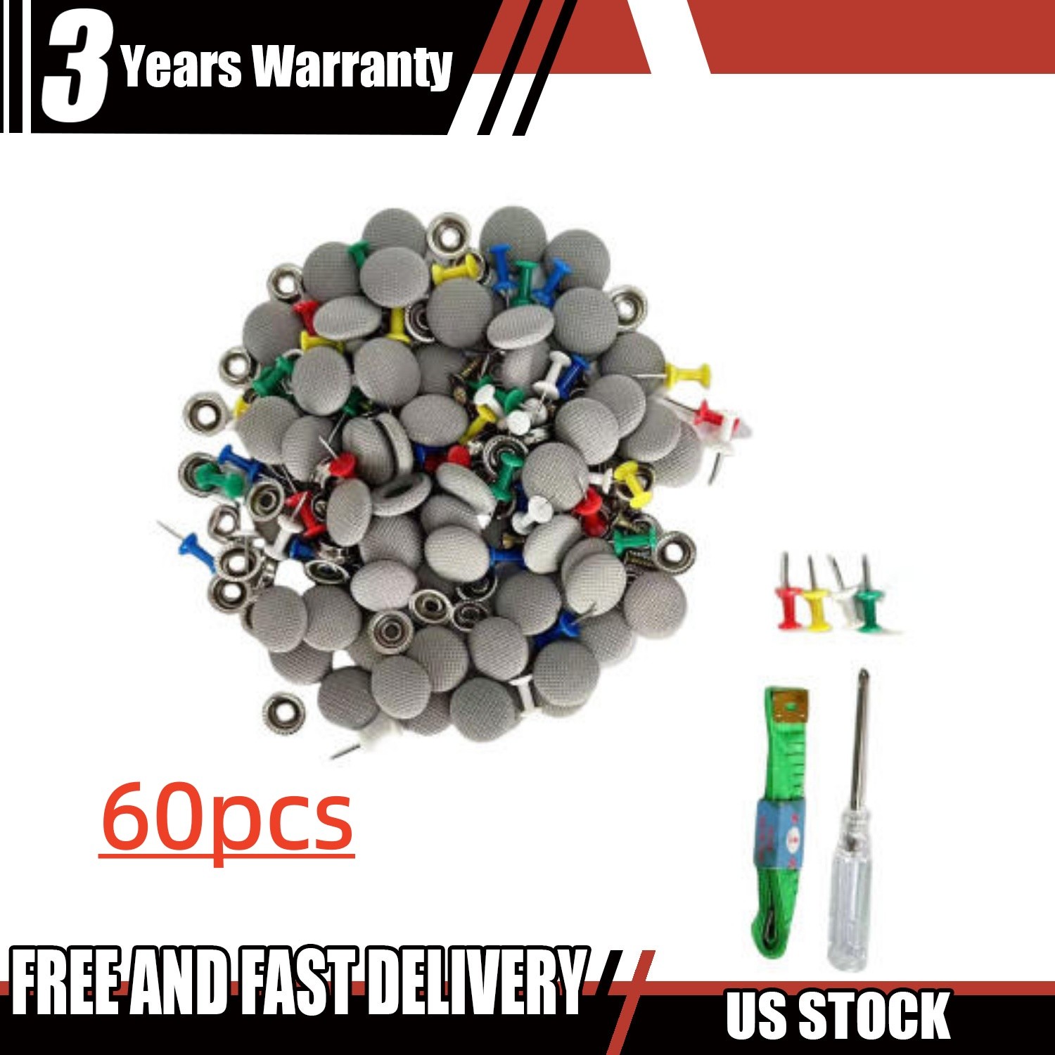 60Pcs Repair Buckle Sagging Headliner Pins Rivet Snap Car Roof Liner Ceiling Kit