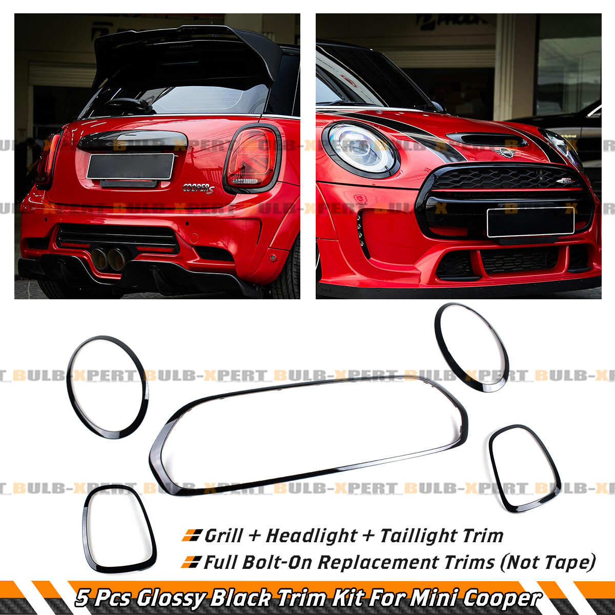 FOR 14-21 MINI COOPER F55 F56 F57 GLOSS BLACK GRILL + HEADLIGHT+ TAILLIGHT TRIM 