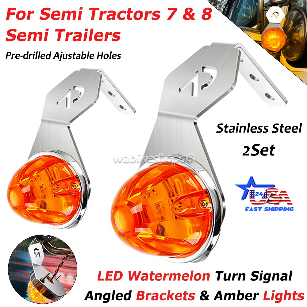 For Semi Tractors LED Watermelon Turn Signal Angled Brackets & Amber Lights 2Set