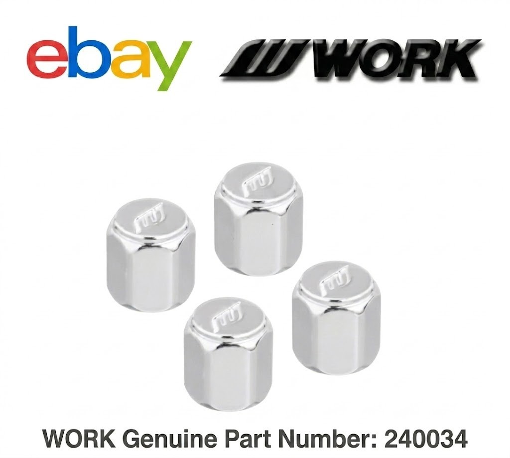 WORK Genuine 240034 Wheels Air Valve Stem Cap Chrome Set of 4 JDM NEW JAPAN WORK Genuine 240034 Wheels Air Valve Stem Cap Chrome Set of 4 JDM NEW JAPAN
