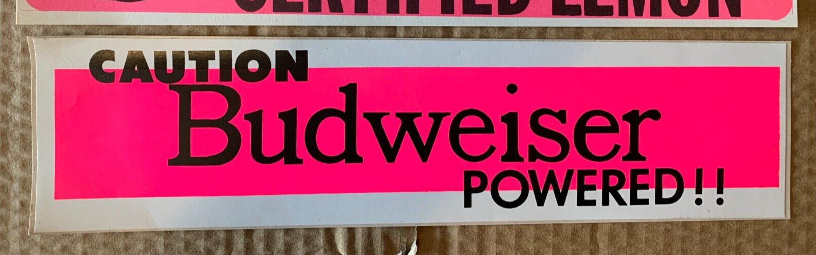 BUDWEISER POWERED VINTAGE 1970\'s VINYL DECAL BUMPER STICKER -White, 3\