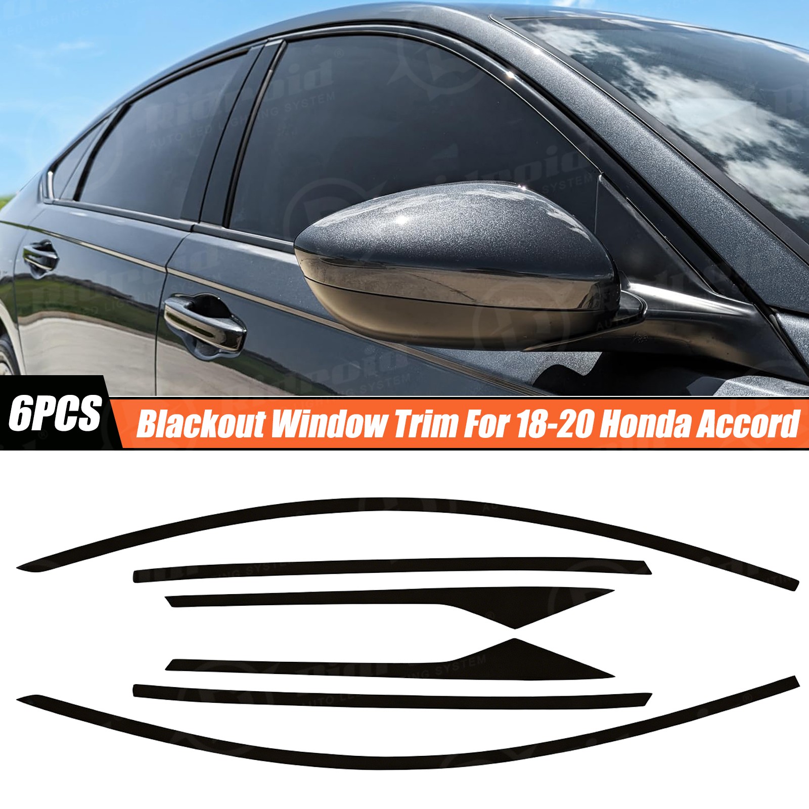 6x Chrome Delete Blackout Window Trims For Honda Accord 2018-2022 - Glossy Black