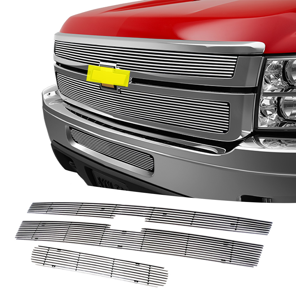 Fits 2011-2014 Chevy Silverado 2500HD/3500HD Chrome Billet Grille Insert Combo 
