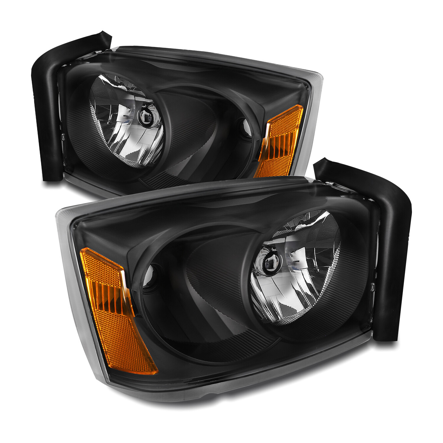 Pair Headlights For 05-07 Dodge Dakota Black Chrome Headlamp Passenger & Driver