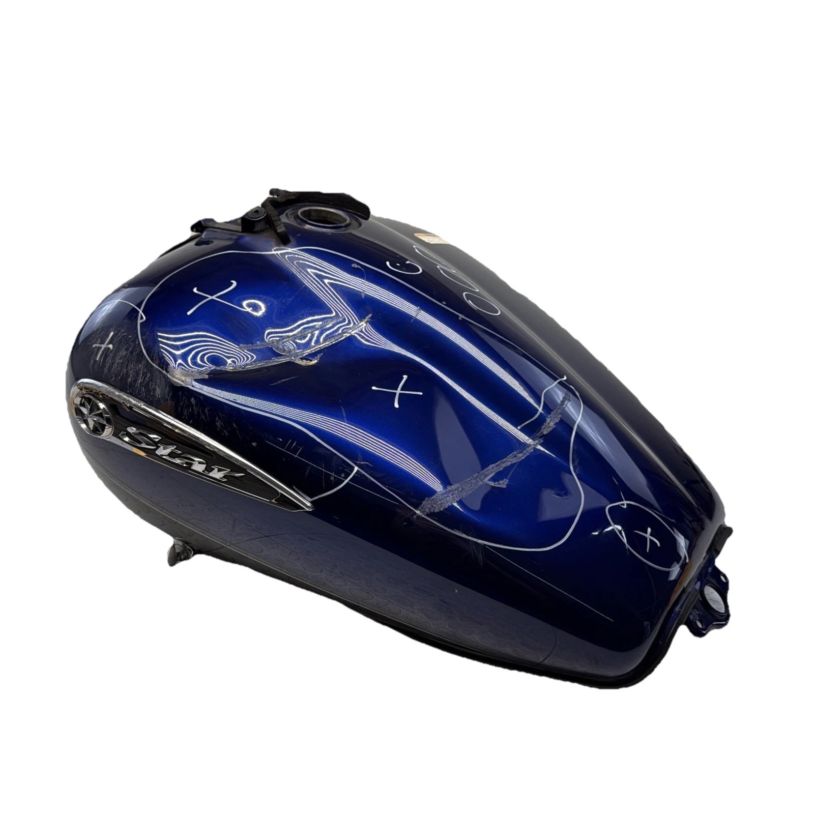 2006 2007 2008 2009 Yamaha XVZ1300 Royal Star Fuel Gas Petrol Tank Blue Damaged