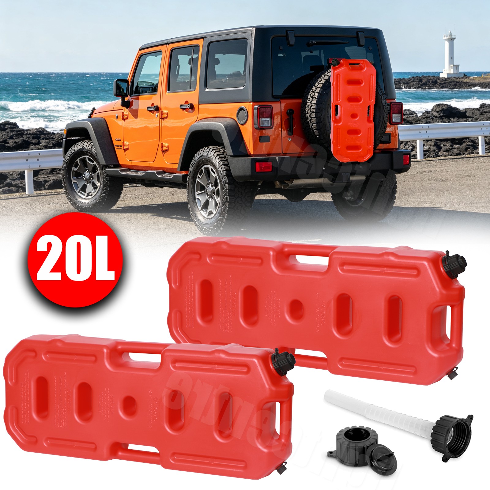 2x 20L 5 Gallon Oil Can Gas Container Pot PE Gasoline Anti-static Fuel Tank Pack