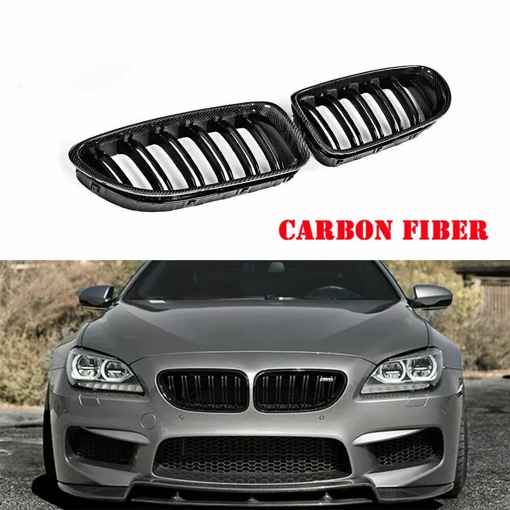 2PCS Real Carbon Fiber Grille Bumper for BMW 6 Series F06 F12 M6 640i 650i 12-19