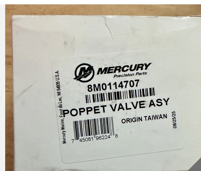 Mercury Marine Poppet Valve Assembly 8M0114707 New In The Box