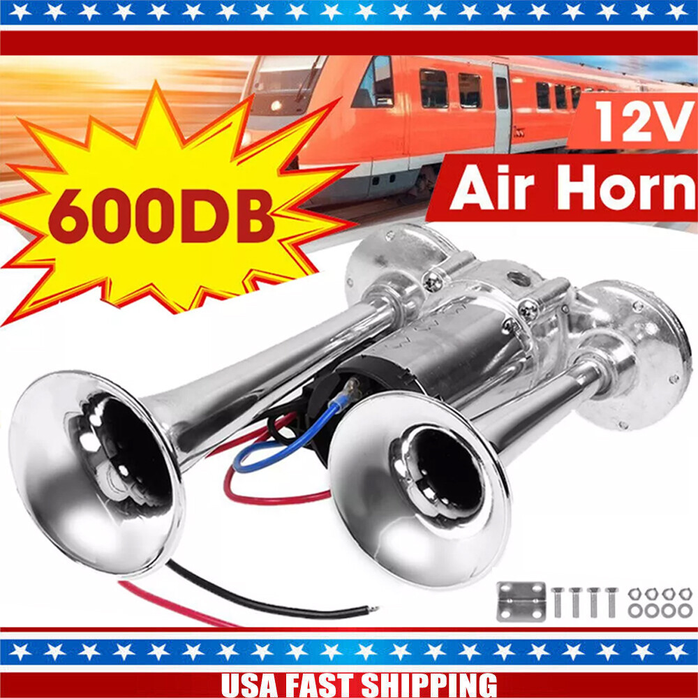Super Loud Train Electric Air Horn 600DB Dual Trumpets Car Truck Boat Speaker