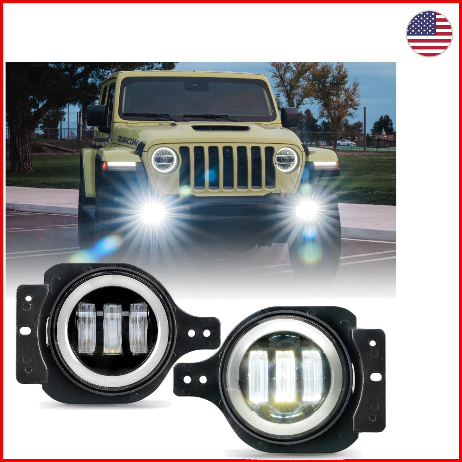 Durable  Waterproof 60W LED Fog Lights for 2018-2026 Jeep Wrangler JL