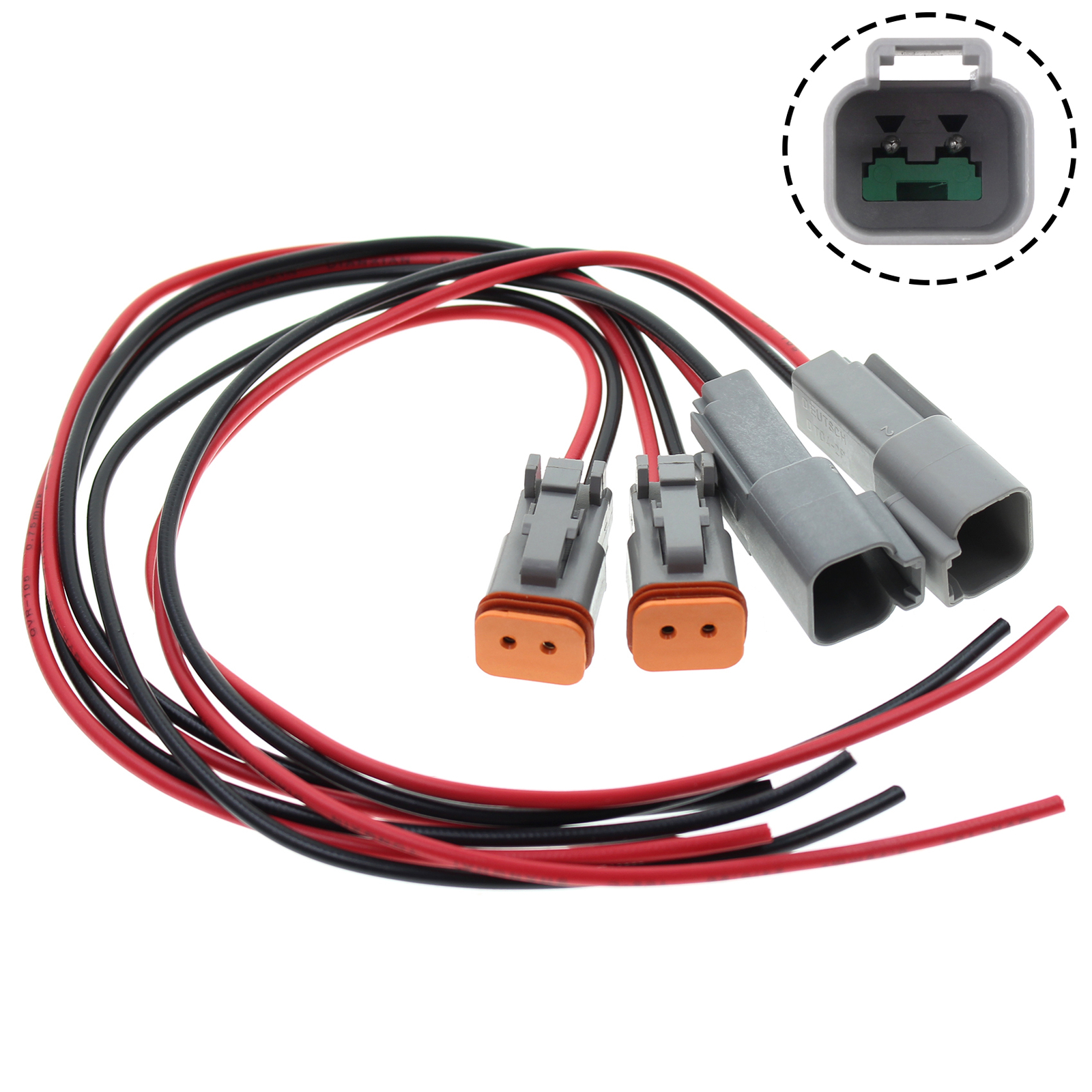2 x Deutsch DT 2-Pin Pigtail Kit, 16AWG Pure Copper GPT Wire Connector Plug