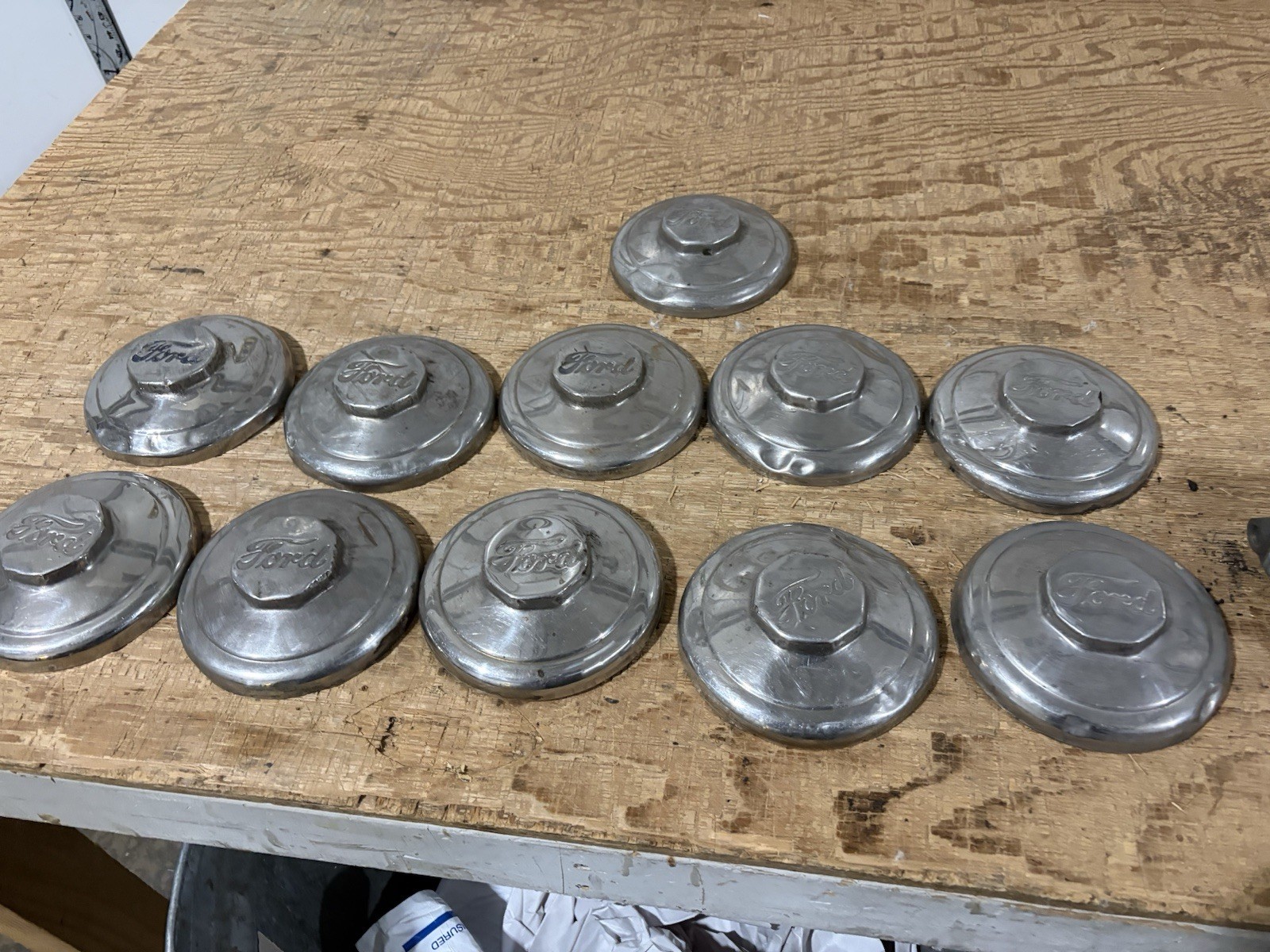 11 Hubcaps For 1935-1937 Ford  1 1/2 Ton Trucks- Quite Rare- Shipped Free In USA