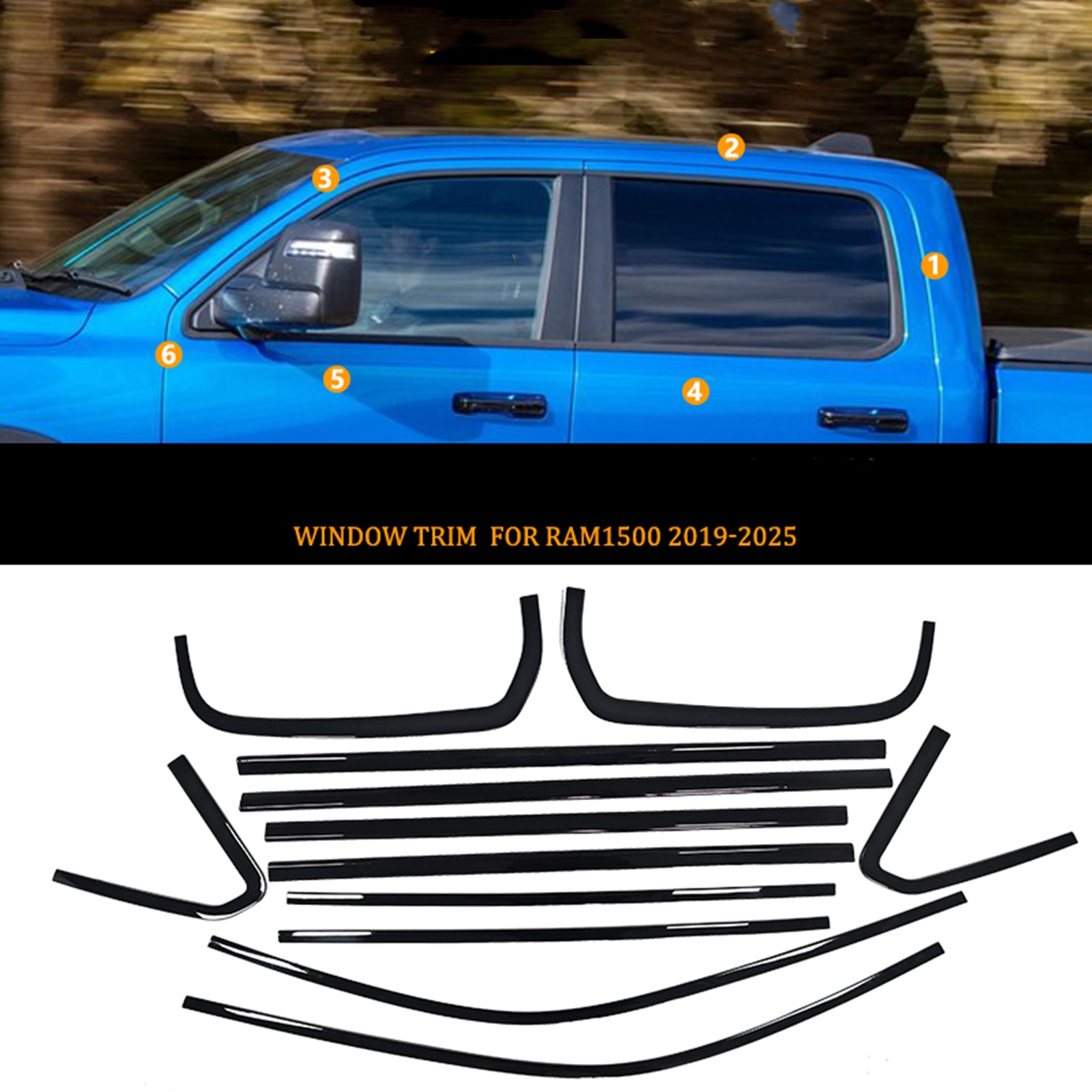Car Chrome Black Window Strip Trims Seal Belt For Ram1500 2019-2026 2020