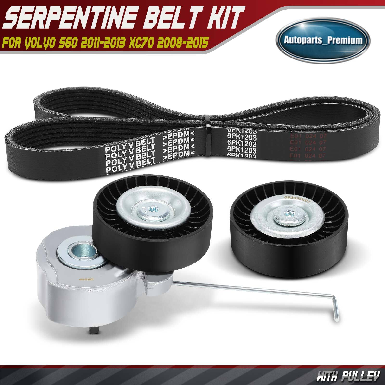 3x Serpentine Belt Drive Component Kit for Volvo S60 2011-2013 XC70 2008-2015