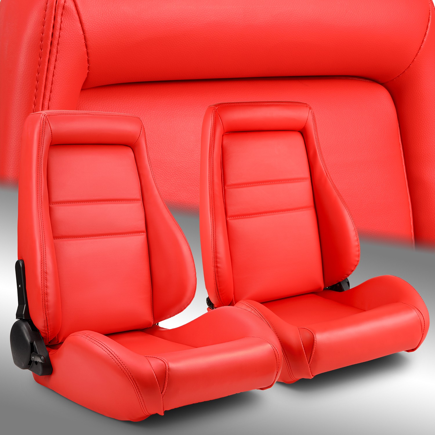 Universal 1 Pair Red OBS Style Seats Reclinable PVC Leather Car Seats