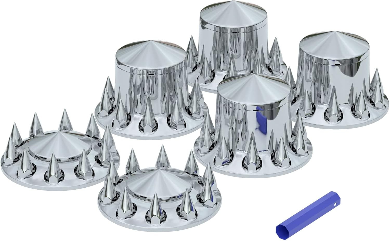 Chrome Spiked Axle Cover Kit w/ 33mm Lug Nut Front&Rear For Semi Truck