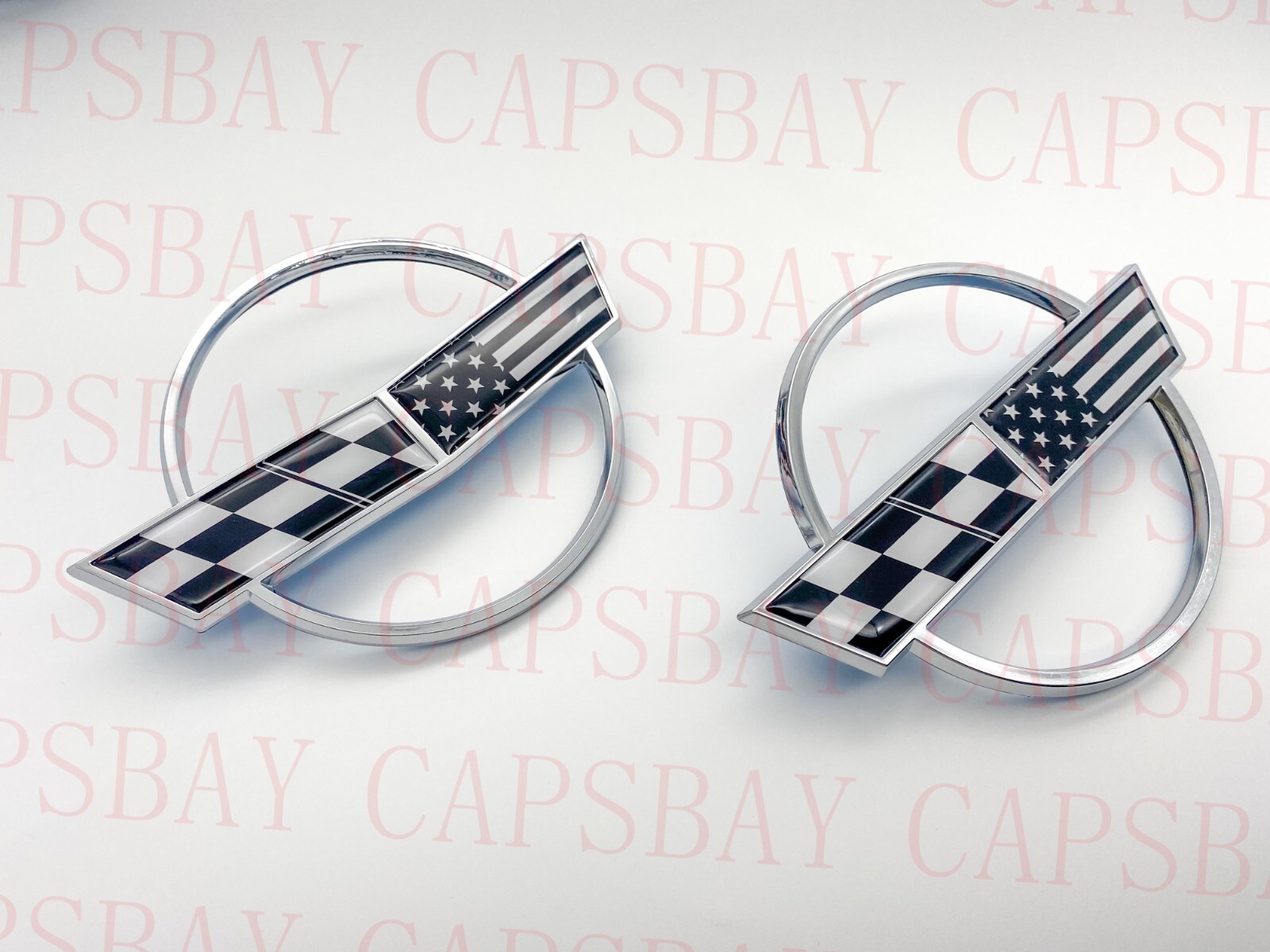 Pair 84-96 Corvette C4 Front Nose and Rear Gas Lid Emblem Chrome Black Flag