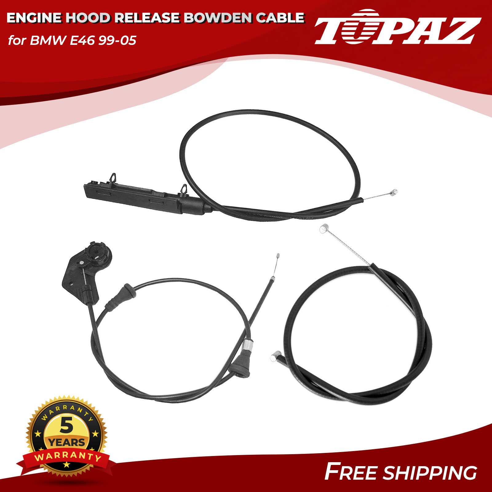 TOPAZ 3PCS KIT Engine Hood Release Bowden Cable for BMW E46 99-05 51238208442