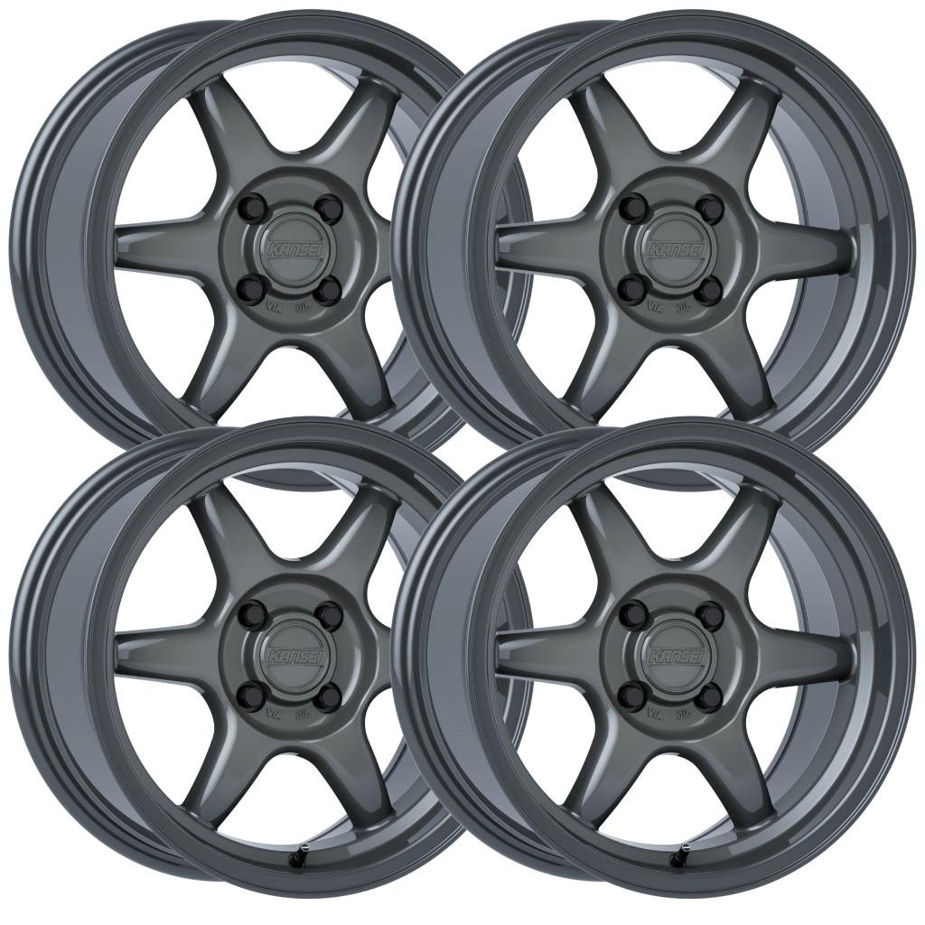 (Set-4) Kansei Tandem 15X7 4x114.3/4x4.5 0mm Gloss Gunmetal Wheels Rims 15 Inch