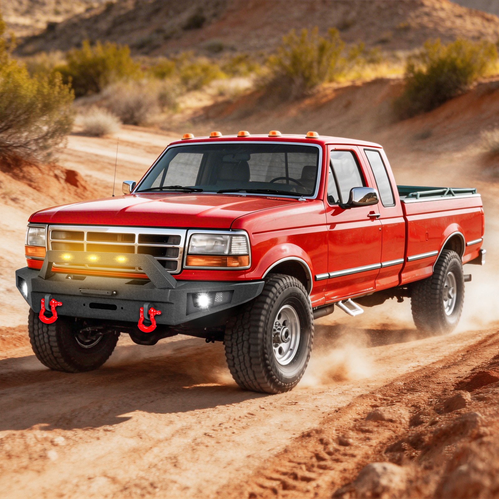 For 1992-1997 Ford F-150 F-250 F-350 Front Bumper W/ Winch Plate Lights D-Rings