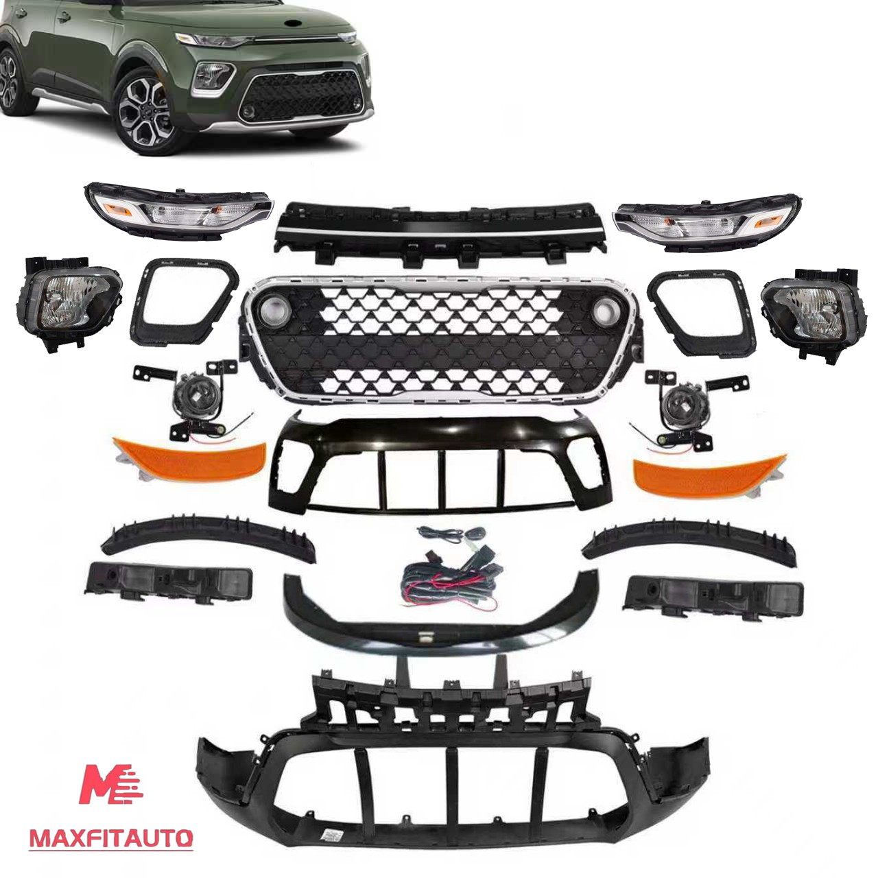 Fit 2020-2023 Kia Soul Front Bumper&Grille&Signal DRL Lamps&Head Lamps Kit 19PCS Fit 2020-2023 Kia Soul Front Bumper&Grille&Signal DRL Lamps&Head Lamps Kit 19PCS