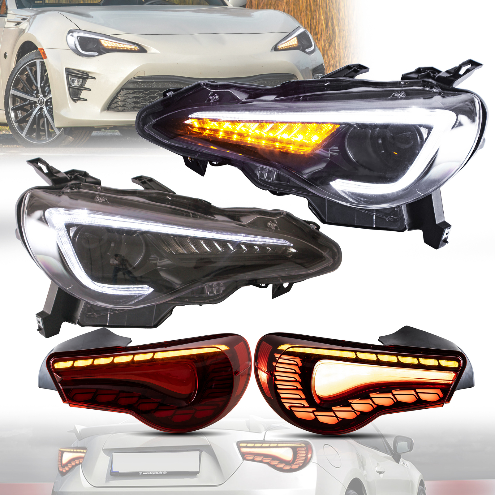 2 Pairs LED Headlights & Red Tail Lights For Toyota 86 / Scion FRS / Subaru BRZ