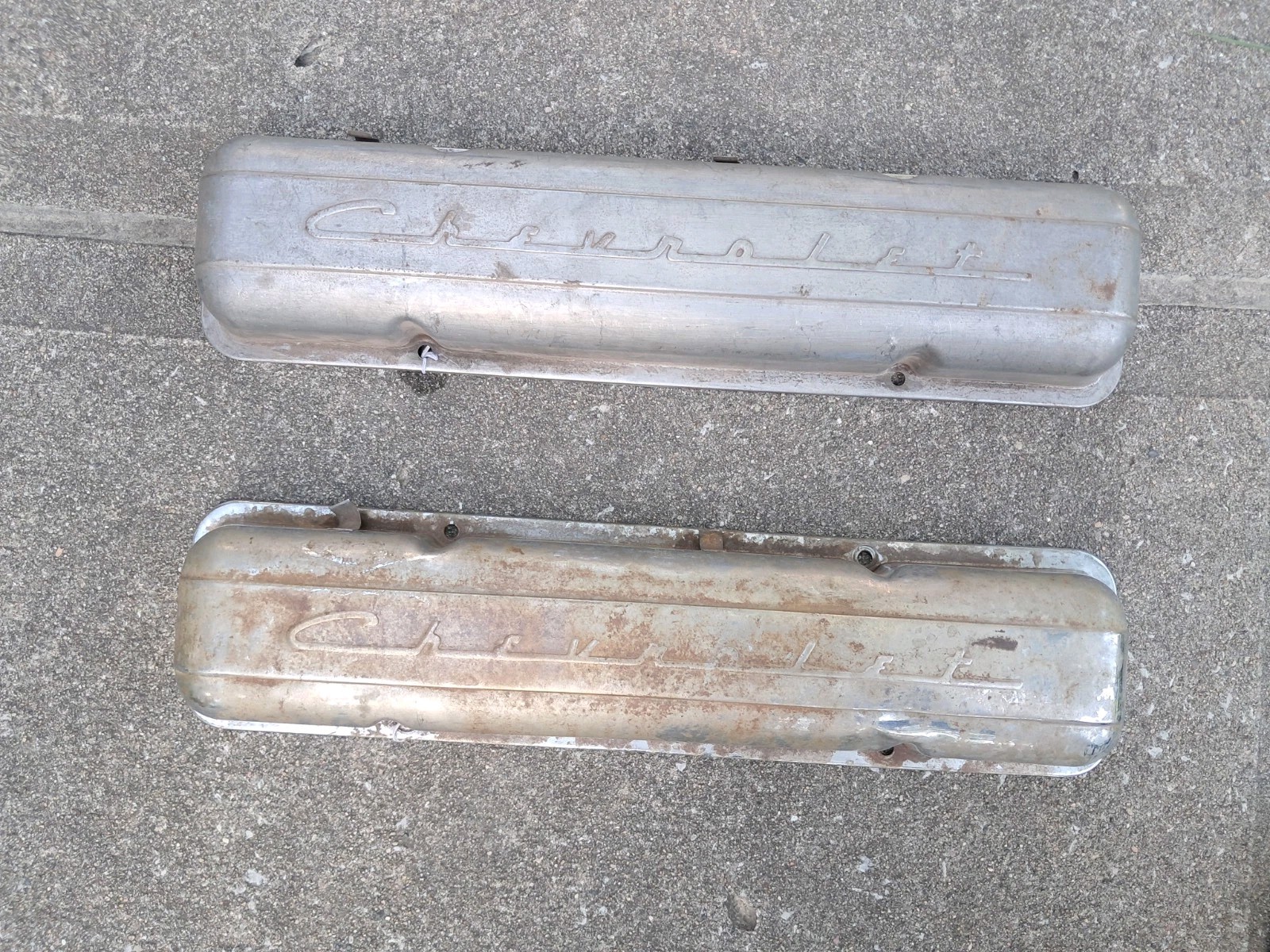 Vintage Chevrolet Script  Chevy Aluminum Valve Covers Pair- Non Painted