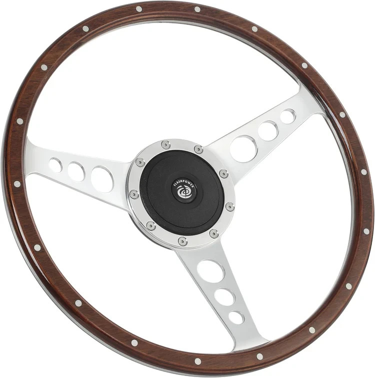 15'' Classic Wood Steering Wheel Riveted Vintage Ford Mustang Shelby AC Cobra