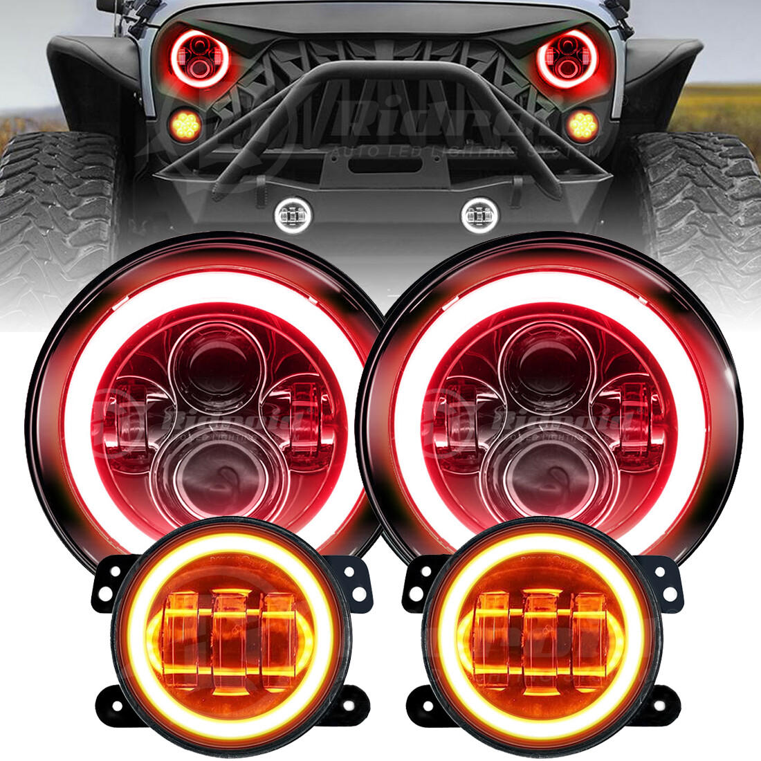 Red Halo 7\'\' LED Headlights 4\