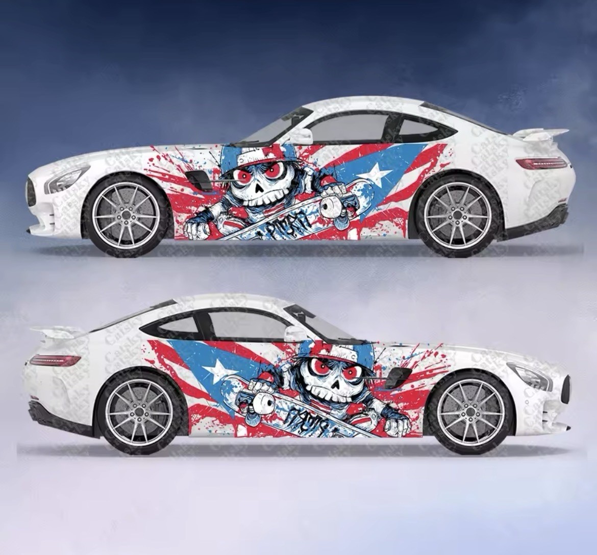 Puerto Rico Skull Skateboard Car Decal Vinyl Wrap Graphic Sticker Both Sides