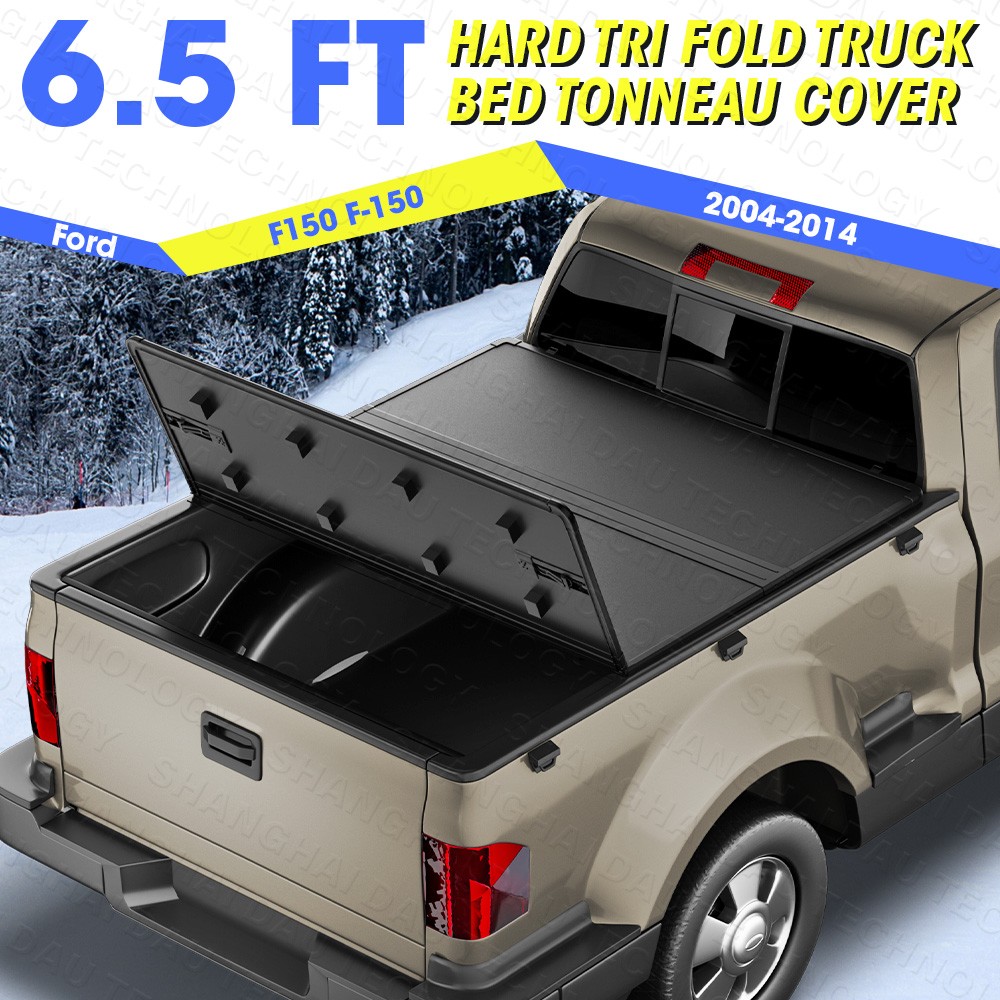 6.5FT FRP Hard Fold Truck Bed Tonneau Cover For 2004-2014 Ford F150 F-150 Black