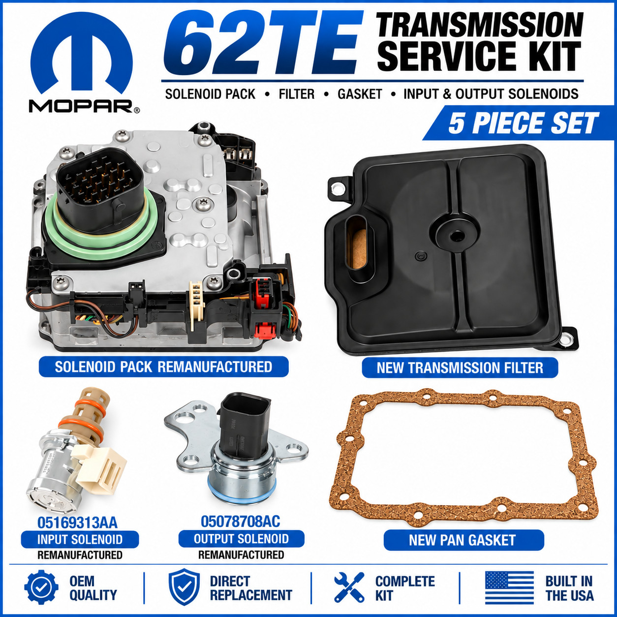 Rebuilt 62TE 6 Speed Transmission Solenoid Pack Dodge Chrysler Kit