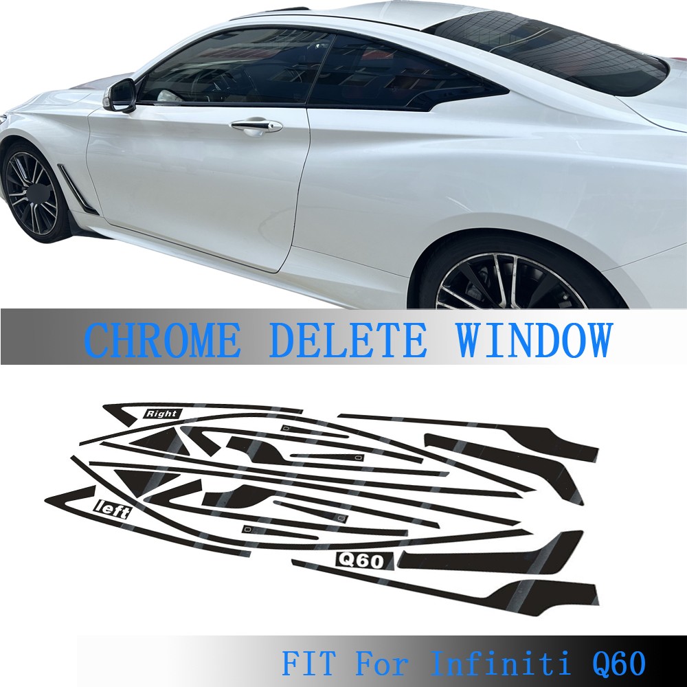 Glossy Black Chrome Delete Window Trims For Infiniti Q60 2017-2020