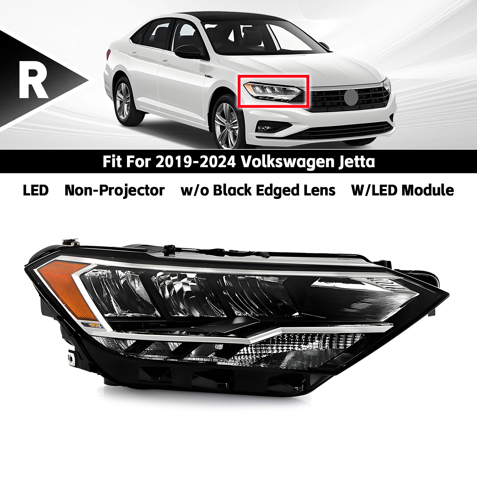 For 2019-2024 Volkswagen Jetta Non-Projector LED Headlight w/LED Module Right RH