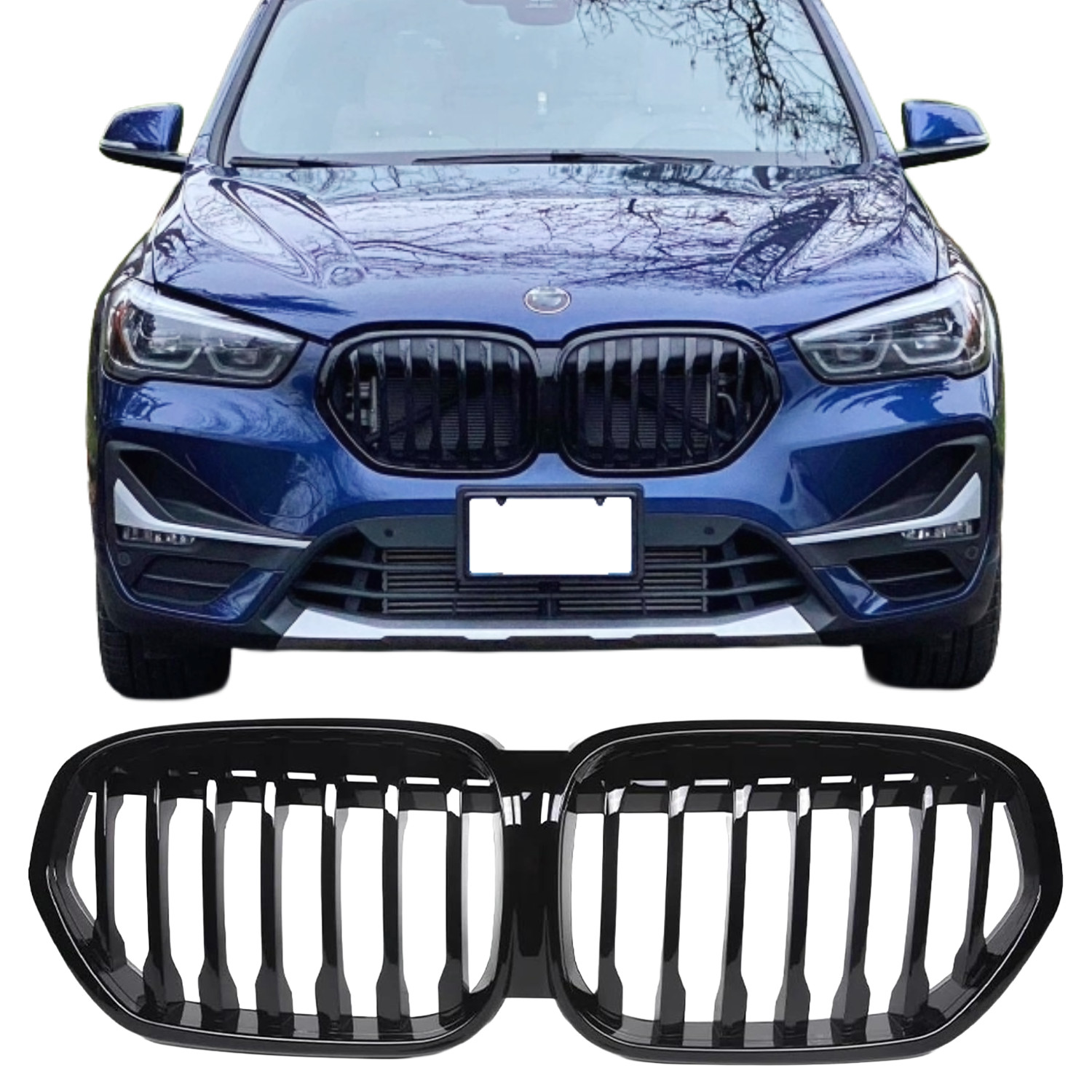 Fit 2020-2022 BMW X1 F48 LCI Facelift Front Bumper Grill Gloss Black Grille Fit 2020-2022 BMW X1 F48 LCI Facelift Front Bumper Grill Gloss Black Grille
