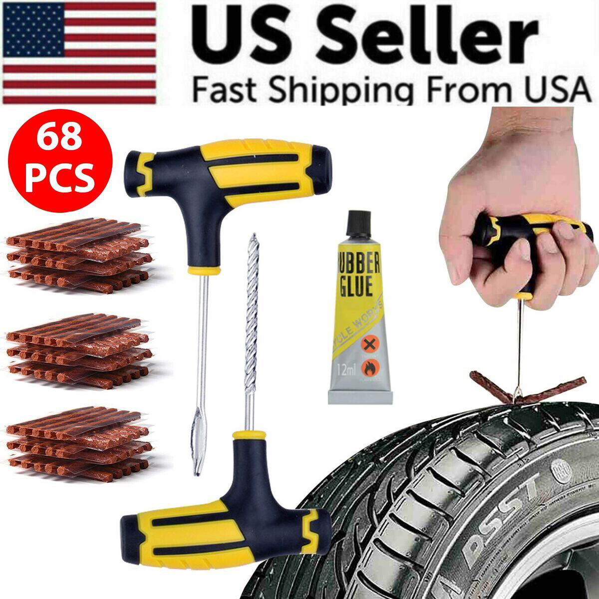 Tire Repair Kit 68pcs DIY Car Truck Motorcycle Home Plug Patch Flat Tire Repair