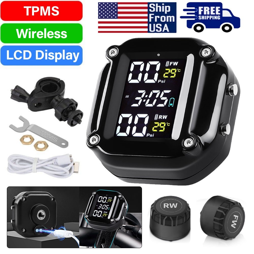 Waterproof Wireless Motorcycle TPMS Tire Tyre Pressure Monitor System +2 Sensors