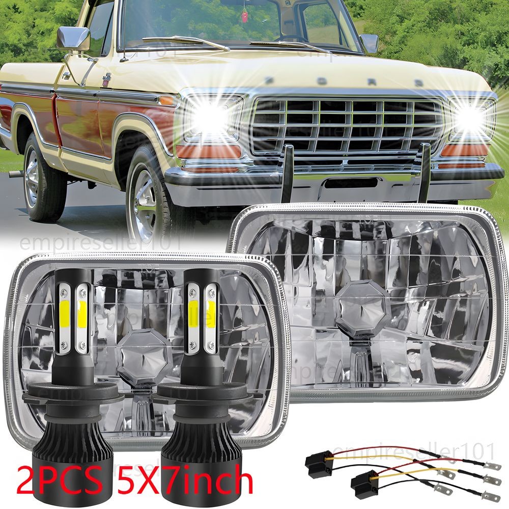 Pair 7x6 5x7 inch LED Headlights Hi-Lo beam For Ford F100 1978 1979 1980-1983
