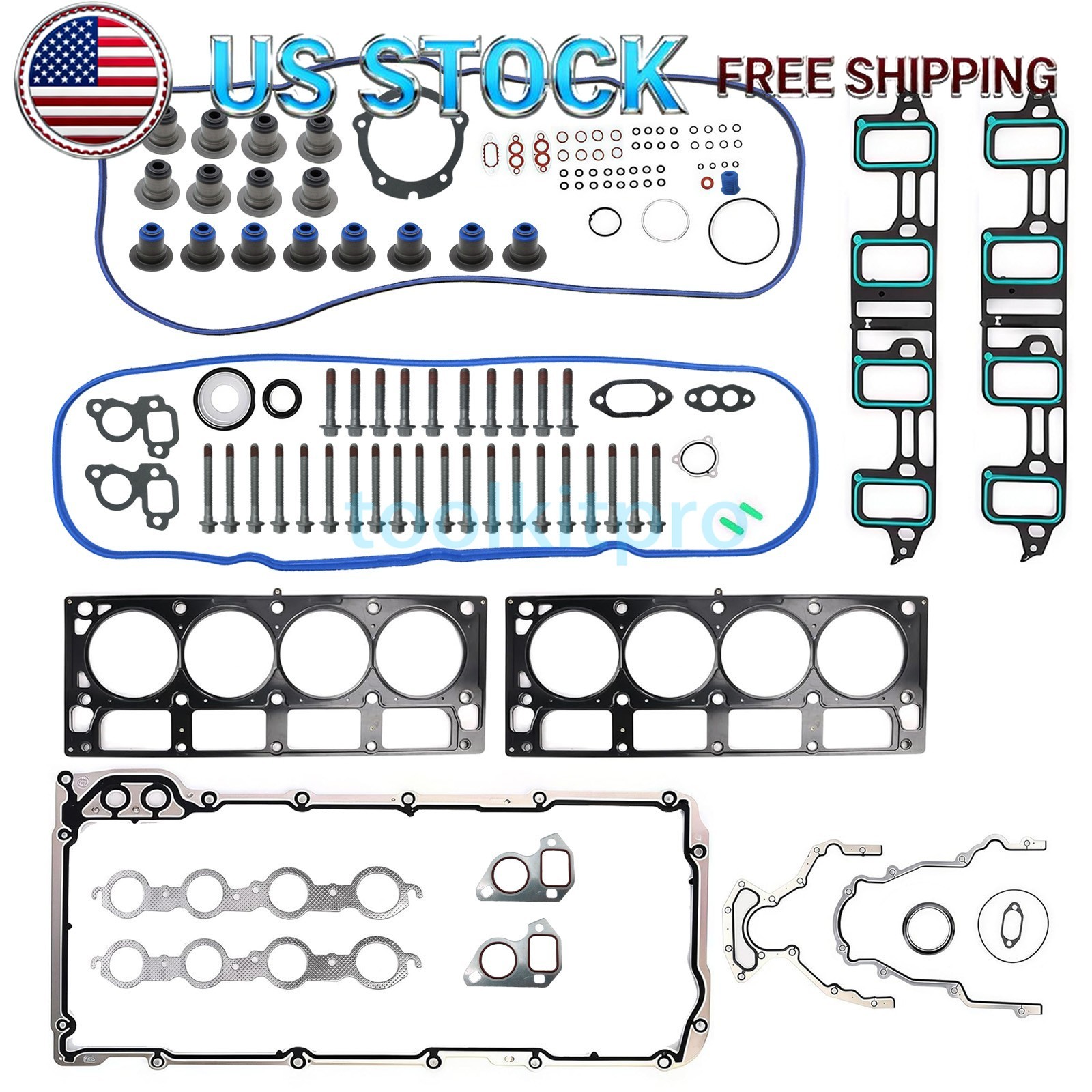 Full Gasket Set Head Bolts Fit For 2007-11 GMC Chevrolet 6.0 Cadillac 6.2 OHV